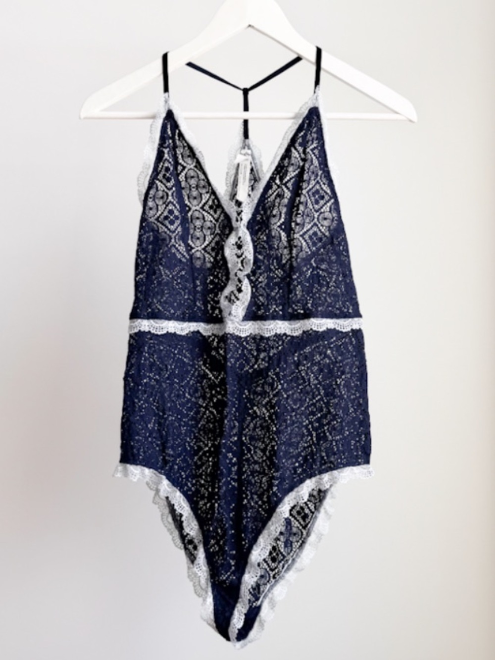 Intimately Free People Navy Blue Lace Trim Bodysuit S Coquette Indie